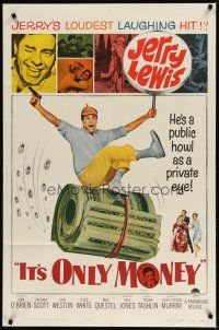 1g447 IT'S ONLY MONEY 1sh '62 wacky private eye Jerry Lewis, sexy Joan O'Brien!