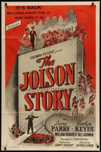 1g454 JOLSON STORY 1sh R54 Larry Parks & Evelyn Keyes in bio of the world's greatest entertainer!