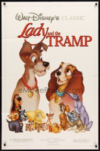 1g462 LADY & THE TRAMP 1sh R86 Walt Disney romantic canine dog classic cartoon!