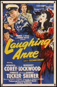 1g475 LAUGHING ANNE 1sh '54 really cool artwork of Wendell Corey & Margaret Lockwood!