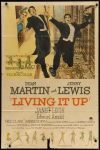 1g489 LIVING IT UP 1sh '54 sexy Janet Leigh watches wacky Dean Martin & Jerry Lewis!