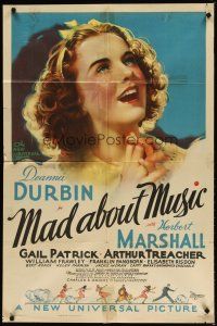 1g504 MAD ABOUT MUSIC 1sh '38 huge close up headshot portrait of young singing Deanna Durbin!