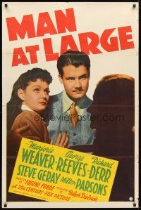1g518 MAN AT LARGE 1sh '41 FBI agent George Reeves gets Marjorie Weaver & stops German spies!