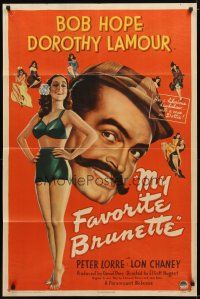 1g560 MY FAVORITE BRUNETTE style A 1sh '47 Bob Hope & full-length sexy Dorothy Lamour in swimsuit!