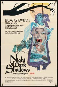 1g579 NIGHT OF DARK SHADOWS 1sh '71 wild freaky art of the woman hung as a witch 200 years ago!