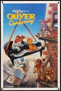 1g605 OLIVER & COMPANY 1sh '88 great art of Walt Disney cats & dogs in New York City!