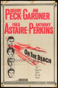 1g608 ON THE BEACH 1sh '59 art of Gregory Peck, Ava Gardner, Fred Astaire & Anthony Perkins!