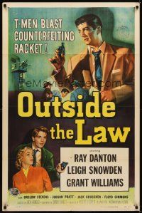 1g619 OUTSIDE THE LAW 1sh '56 art of Treasury T-Man Ray Danton, who blasts counterfeiting racket!