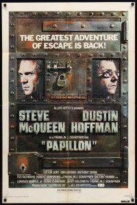 1g625 PAPILLON 1sh R77 different art of prisoners Steve McQueen & Dustin Hoffman!