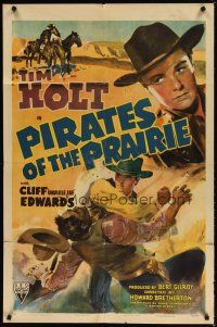 1g641 PIRATES OF THE PRAIRIE style A 1sh '42 cool artwork of fighting cowboy Tim Holt!