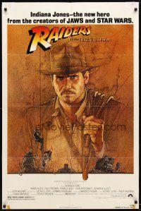 1g672 RAIDERS OF THE LOST ARK 1sh '81 great artwork of Harrison Ford by Richard Amsel!