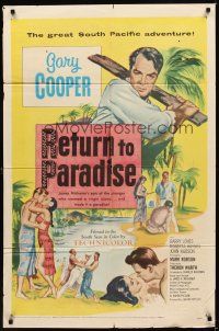 1g688 RETURN TO PARADISE 1sh '53 art of Gary Cooper, from James A. Michener's story!