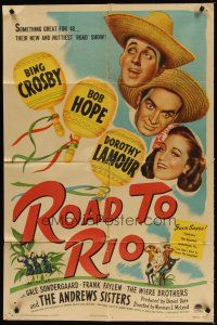 1g694 ROAD TO RIO style A 1sh '48 great portrait art of Bing Crosby, Bob Hope, & Dorothy Lamour