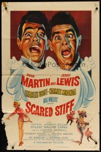 1g714 SCARED STIFF 1sh '53 wacky artwork of terrified Dean Martin & Jerry Lewis!