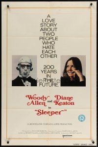 1g791 SLEEPER advance 1sh '74 time traveler Woody Allen, Diane Keaton, wacky sci-fi!
