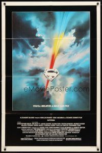 1g839 SUPERMAN 1sh '78 comic book hero Christopher Reeve, cool Bob Peak logo art!