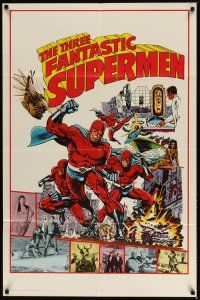1g888 THREE FANTASTIC SUPERMEN teaser 1sh '77 cool comic book super hero art by Pollard!