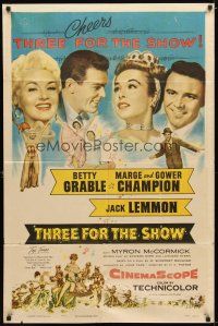 1g889 THREE FOR THE SHOW 1sh '54 Betty Grable, Jack Lemmon, Marge & Gower Champion!
