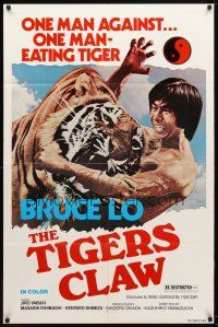 1g897 TIGERS CLAW 1sh '76 Bruce Lo, wild image of man fighting tiger!