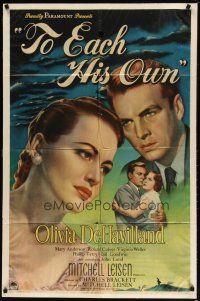 1g902 TO EACH HIS OWN style A 1sh '46 great close up art of pretty Olivia de Havilland & John Lund!
