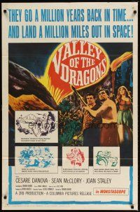 1g929 VALLEY OF THE DRAGONS 1sh '61 Jules Verne, dinosaurs & giant spiders in a world time forgot!