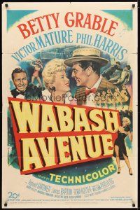 1g942 WABASH AVENUE 1sh '50 artwork of Betty Grable & Victor Mature smiling at each other!