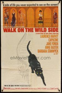 1g943 WALK ON THE WILD SIDE 1sh '62 cool artwork of black cat on stairs & sexy stars on balcony!