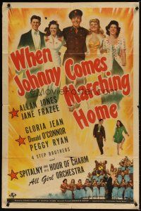 1g960 WHEN JOHNNY COMES MARCHING HOME 1sh '42 Allan Jones, Jane Frazee, Gloria Jean, O'Connor!