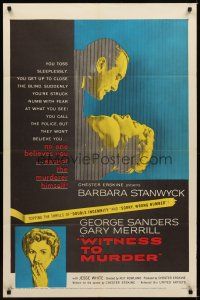 1g982 WITNESS TO MURDER 1sh '54 no one believes what Barbara Stanwyck saw except for the murderer!
