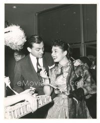 1h085 HOUSE OF WAX candid 7.75x9.75 still '53 Ruth Roman gets an orchid from her man Mortimer Hall!