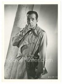 1h536 HUMPHREY BOGART 7x9.5 still '40s great smoking portrait in trench coat holding leather bag!