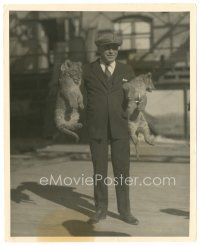 1h639 MACK SENNETT 8x10 still '20s the legendary producer, holding two lion cubs by the scruff!