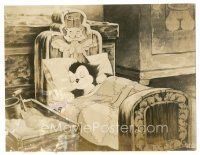 1h743 PINOCCHIO 6.75x8.5 still '39 Disney, cartoon image of Figaro sleeping in ornate cat bed!
