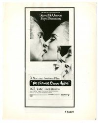 1h909 THOMAS CROWN AFFAIR 8x10 still '68 Steve McQueen & Faye Dunaway kissing on the three-sheet!