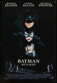 1j053 BATMAN RETURNS 1sh '92 cool image of Michael Keaton, Danny DeVito, Michelle Pfeiffer!
