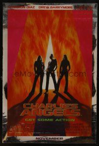 1j108 CHARLIE'S ANGELS heavy stock foil advance 1sh '00 Cameron Diaz, Drew Barrymore & Lucy Liu!