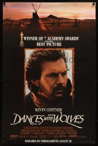1j152 DANCES WITH WOLVES 2-sided video 1sh '90 Kevin Costner & Native American Indians!