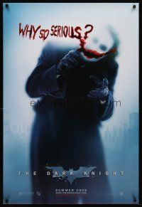 1j156 DARK KNIGHT teaser DS 1sh '08 Heath Ledger as the Joker, why so serious?