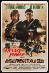 1j178 DELTA FORCE 1sh '86 cool art of Chuck Norris & Lee Marvin firing guns by S. Watts!