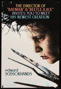 1j200 EDWARD SCISSORHANDS 1sh '90 Tim Burton classic, best close up of scarred Johnny Depp!