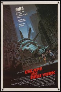 1j205 ESCAPE FROM NEW YORK 1sh '81 John Carpenter, art of decapitated Lady Liberty by Barry E. Jackson!
