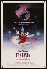 1j216 FANTASIA 1sh R85 great image of Sorcerer's Apprentice Mickey Mouse, Disney cartoon classic!