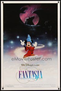 1j217 FANTASIA DS 1sh R90 great image of Sorcerer's Apprentice Mickey Mouse, Disney classic!