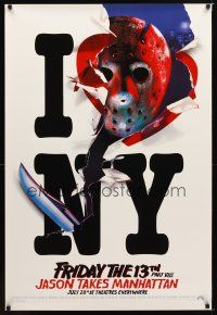 1j242 FRIDAY THE 13th PART VIII teaser 1sh '89 Jason in Manhattan, recalled I Love New York style!
