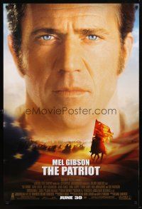 1j571 PATRIOT advance 1sh '00 huge close up portrait image of Mel Gibson over American flag!
