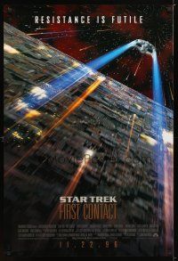 1j731 STAR TREK: FIRST CONTACT int'l advance 1sh '96 image of starship Enterprise above Borg cube!