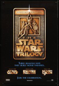 1j741 STAR WARS TRILOGY 1sh '97 George Lucas, Empire Strikes Back, Return of the Jedi!