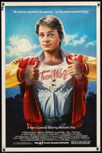 1j768 TEEN WOLF 1sh '85 great artwork of teenage werewolf Michael J. Fox by L. Cowell!