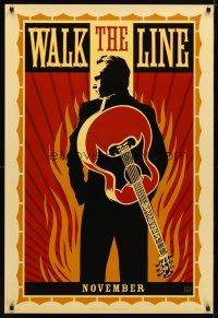 1j821 WALK THE LINE style A teaser 1sh '05 cool artwork of Joaquin Phoenix as Johnny Cash!