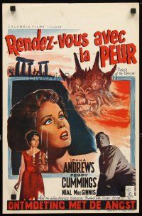 1k092 NIGHT OF THE DEMON Belgian '57 Jacques Tourneur, artwork of the wackiest monster from Hell!